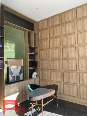 Modern Office Wall Unit With Austrian Laminate And Natural Veneer Panelling