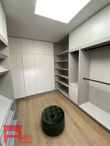 Modern Walk In Closet Linen Laminate, Flat Painted Mdf, And Push Open Doors 2