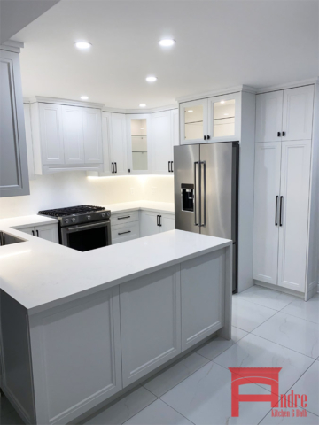 Transitional Kitchen With Painted Mdf Quartz Countertop And Backsplash And Led Lighting 1