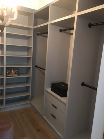 Walk In Closet With Light Grey Austrian Laminate Linen Closet 1